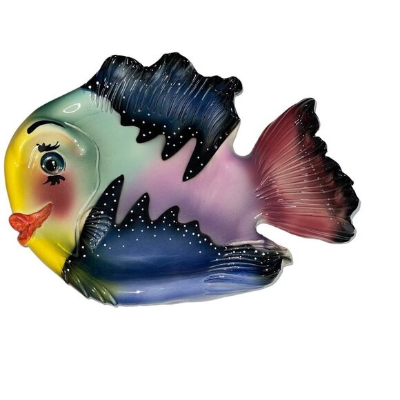 Ryan Charles Platter Multicolor Hand Painted Ceramic Fish 2001 - Picture 1 of 7